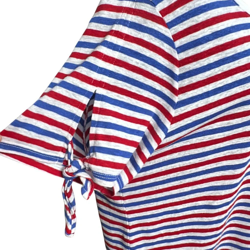 Talbots Shirt Size 2X Red White Blue Patriotic USA Linen Blend Stripe Top Tee - Picture 5 of 10
